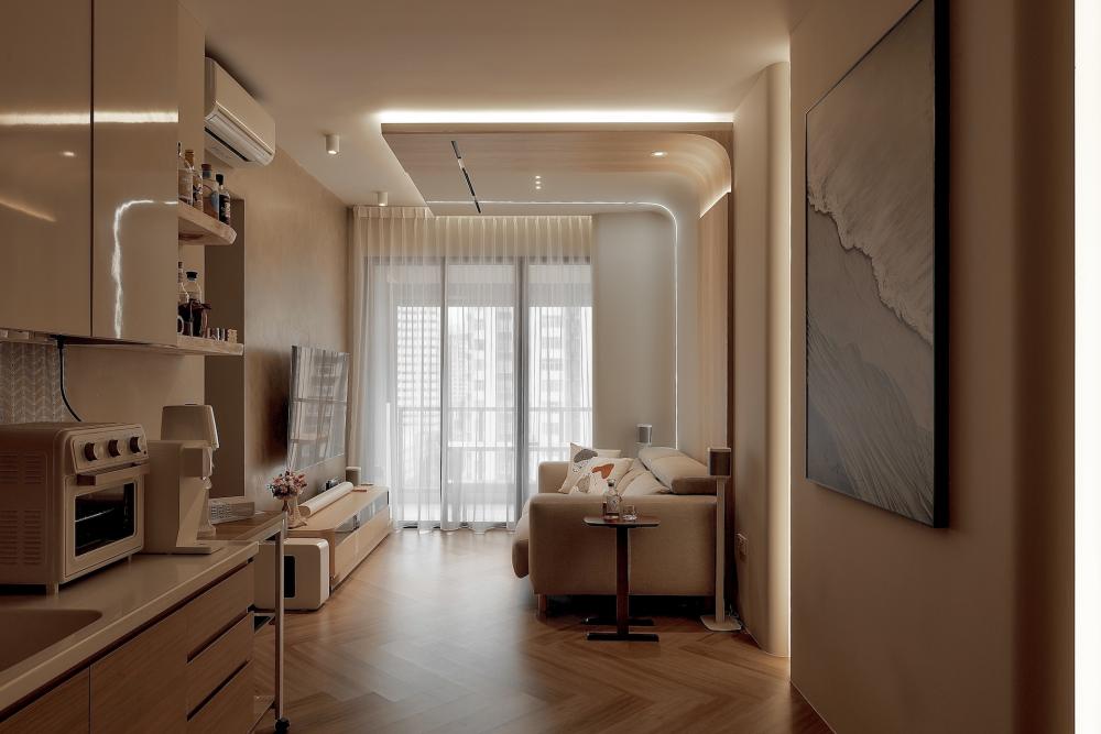 Modern Living Room with Wood Flooring and TV Console