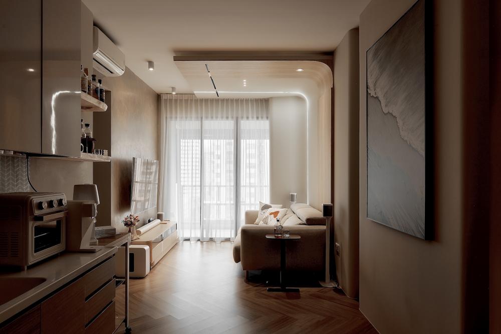 Modern Living Room with Wood Flooring and TV Console