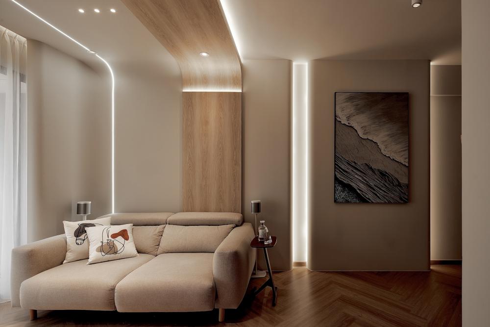 Modern Living Room with Wood Flooring and Side Table