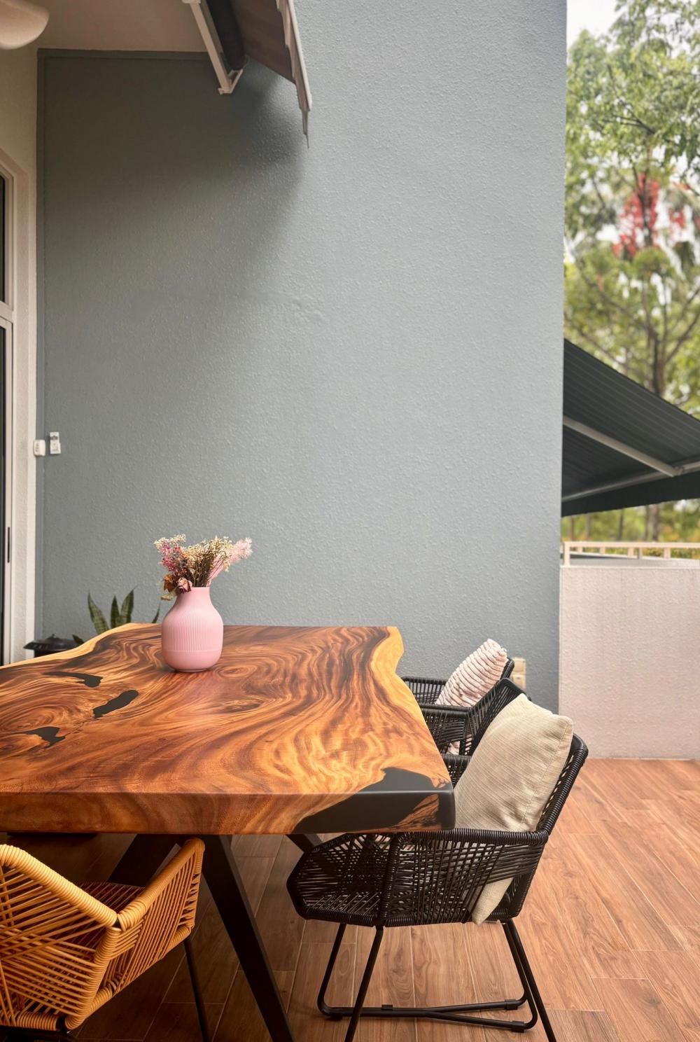 Contemporary Balcony with Outdoor Furniture and Tiles