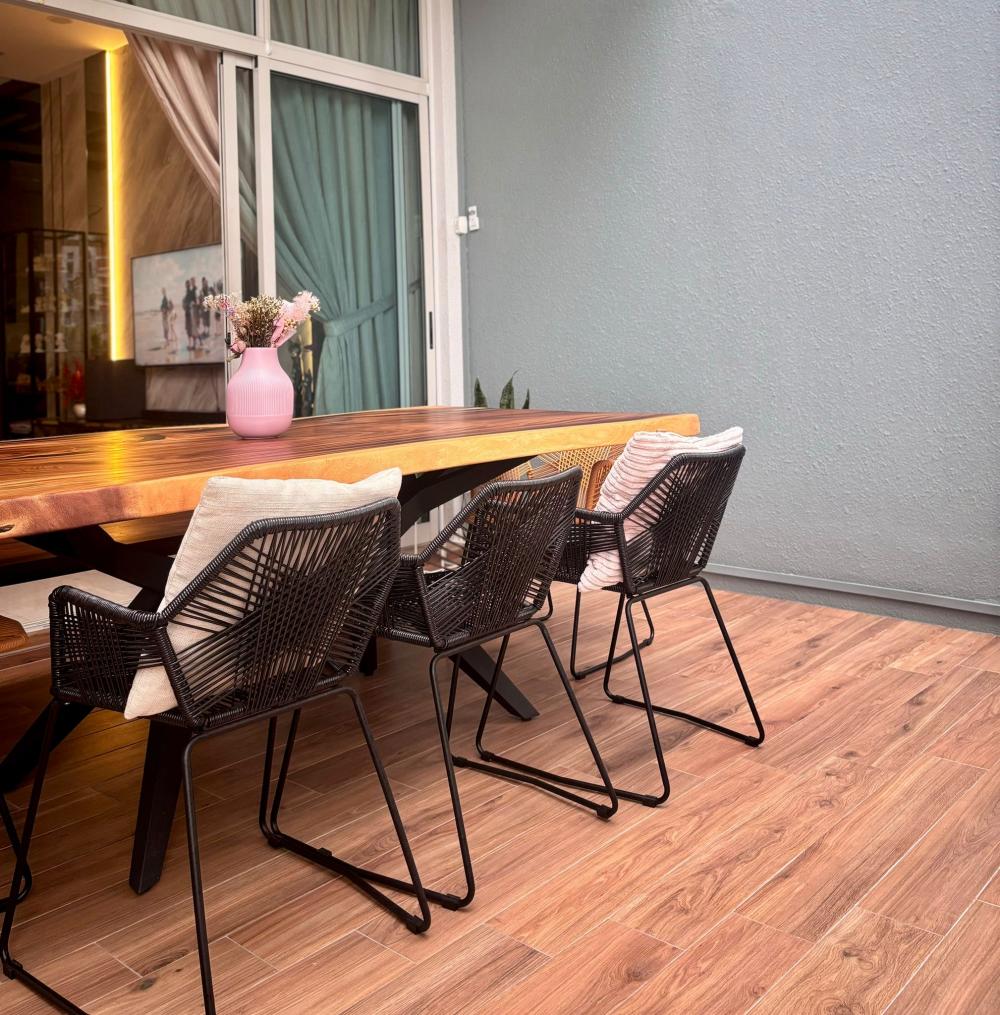 Contemporary Balcony with Outdoor Furniture and Tiles