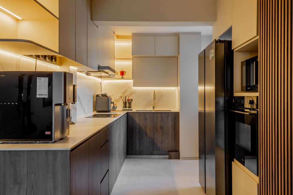 Minimalist Kitchen with Countertop and Vinyl Flooring