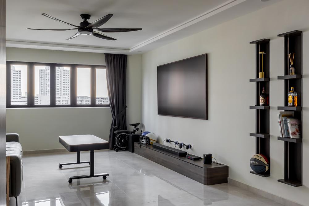 Minimalist Living Room with Bookshelf and Settee
