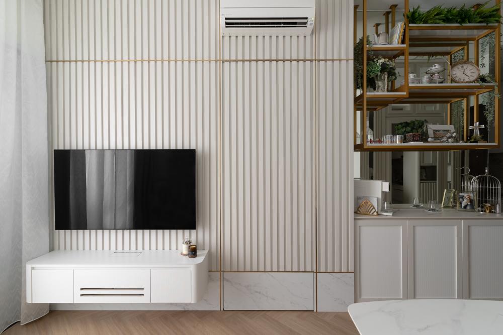 Modern Living Room with Vinyl Flooring and TV Console