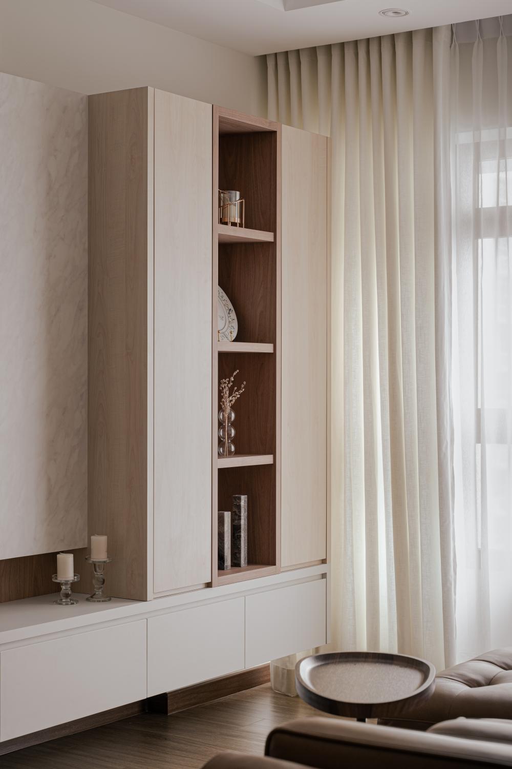 Scandinavian Living Room with Bookshelf and Small Storage