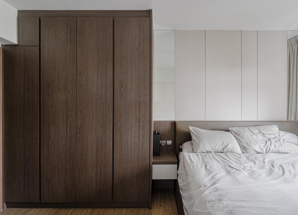 Scandinavian Bedroom with Wardrobe and Bedside Table
