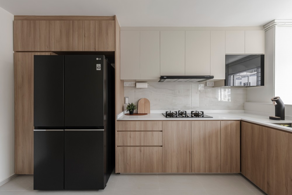 Scandinavian Kitchen with Countertop and Herringbone Tiling