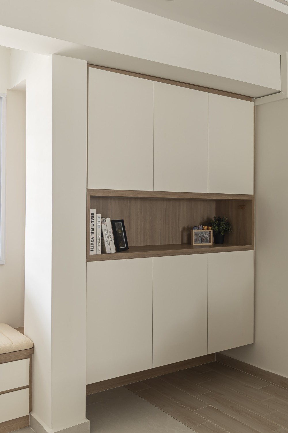 Scandinavian Entryway with Seating Bench and Small Storage