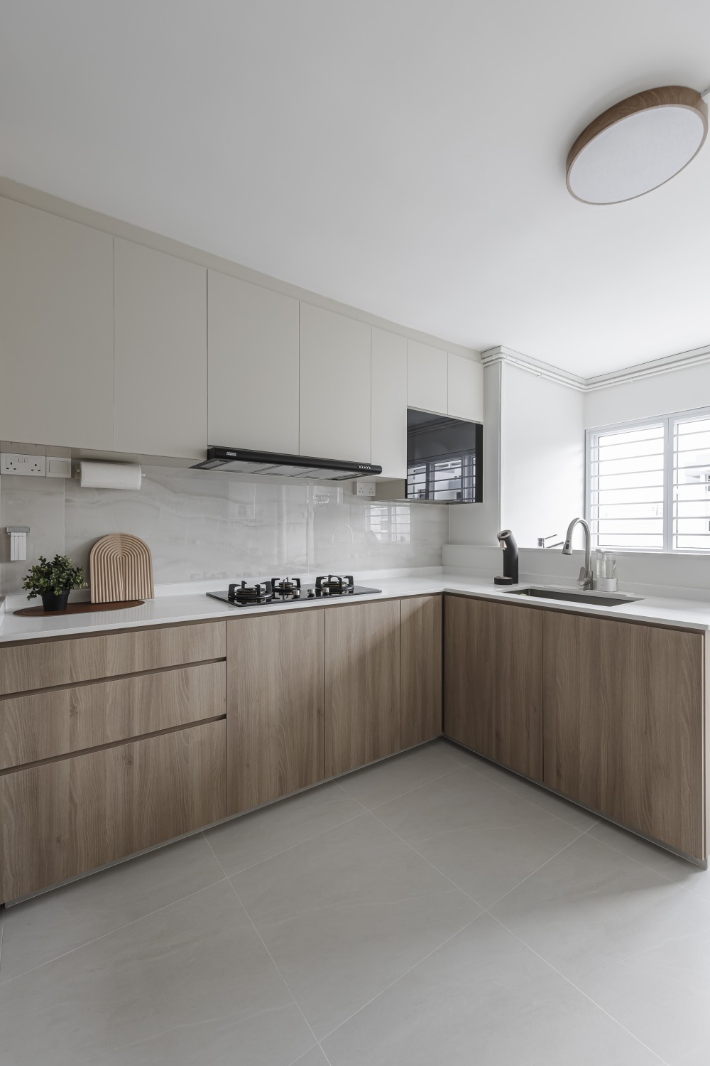 Scandinavian Kitchen with Countertop and Herringbone Tiling