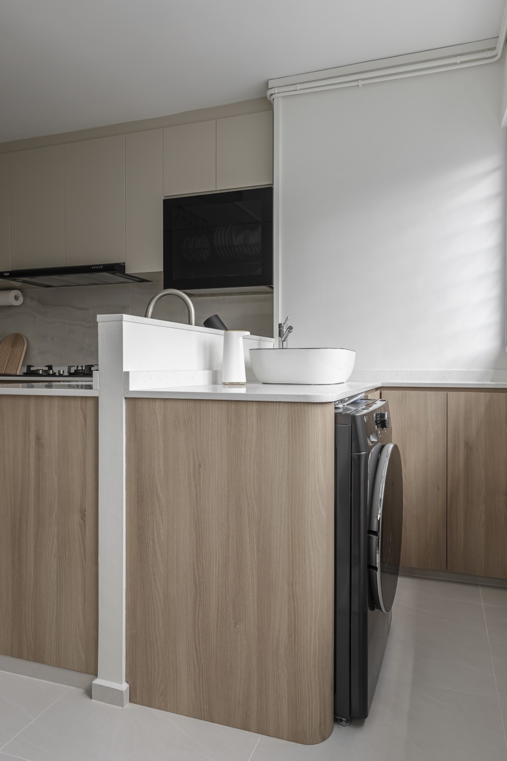 Scandinavian Kitchen with Countertop and Herringbone Tiling