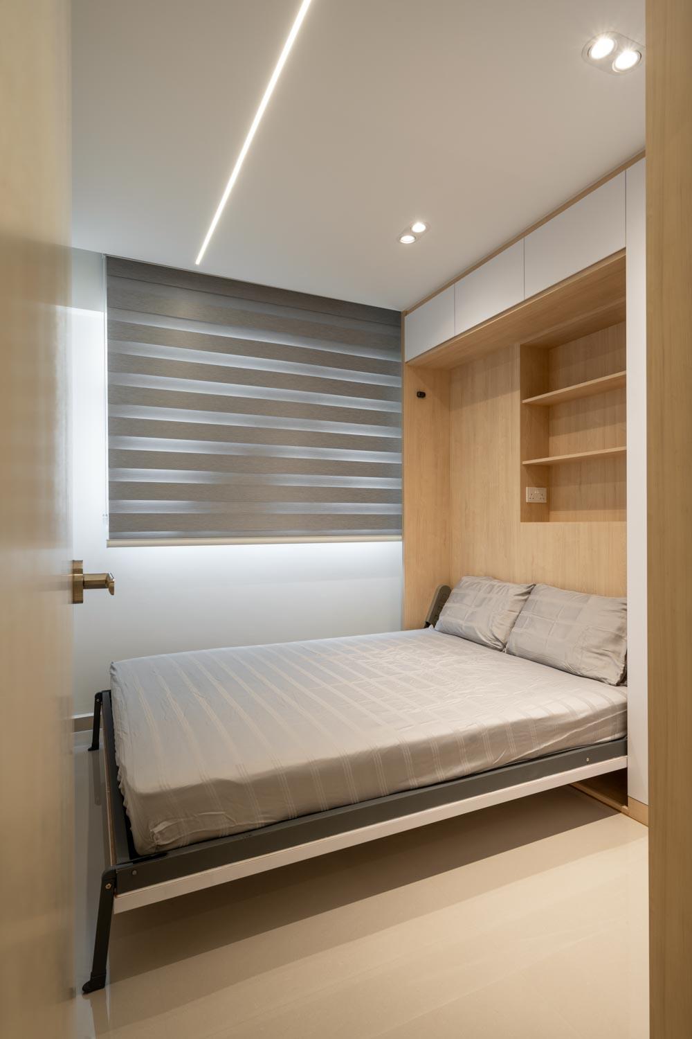 Contemporary Bedroom with Homogeneous Tiles and Wardrobe