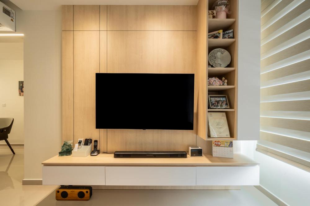 Contemporary Living Room with Wood Flooring and TV Console