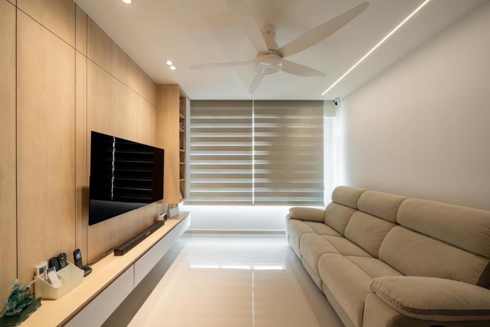 Contemporary Bedroom with Homogeneous Tiles and Built-in Bed