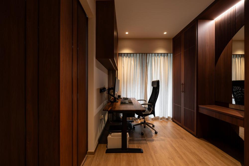 Contemporary Home Office with Desk and Desk Chairs