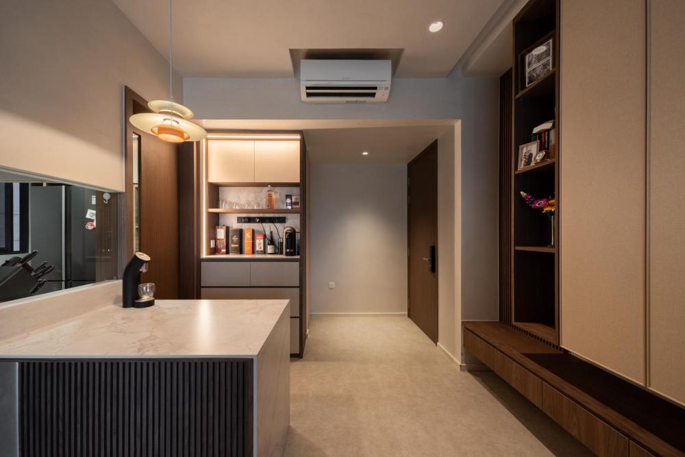 Contemporary Living Room with Countertop and Vinyl Flooring