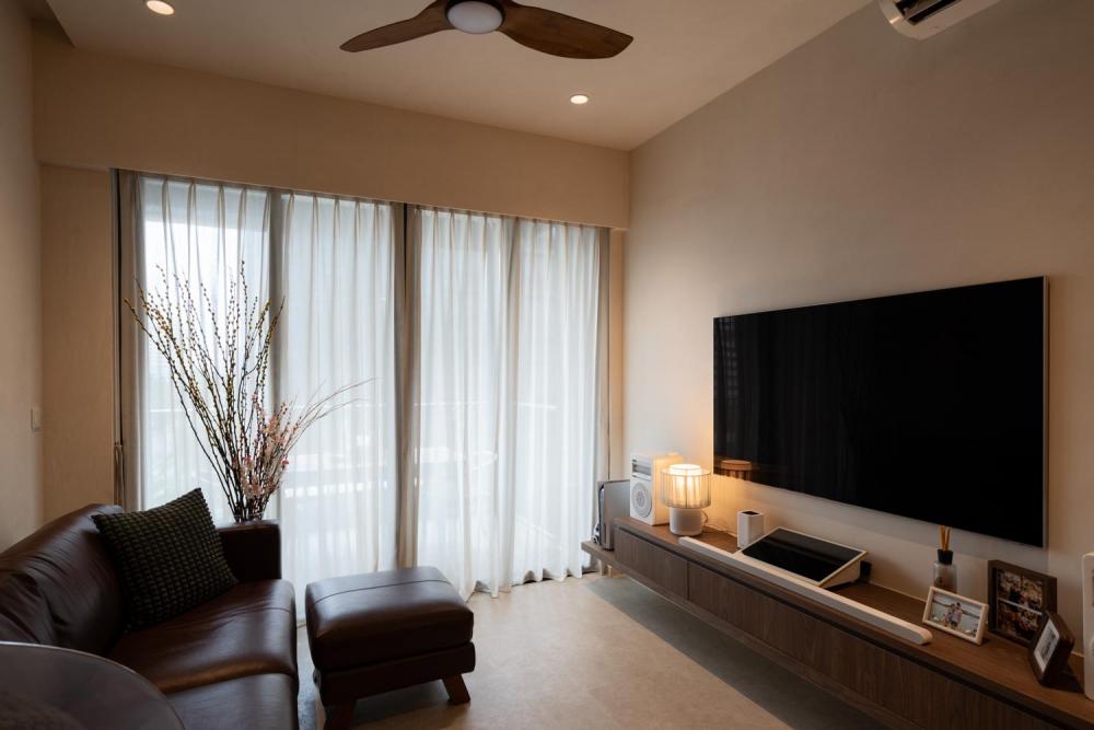 Contemporary Living Room with Vinyl Flooring and TV Console