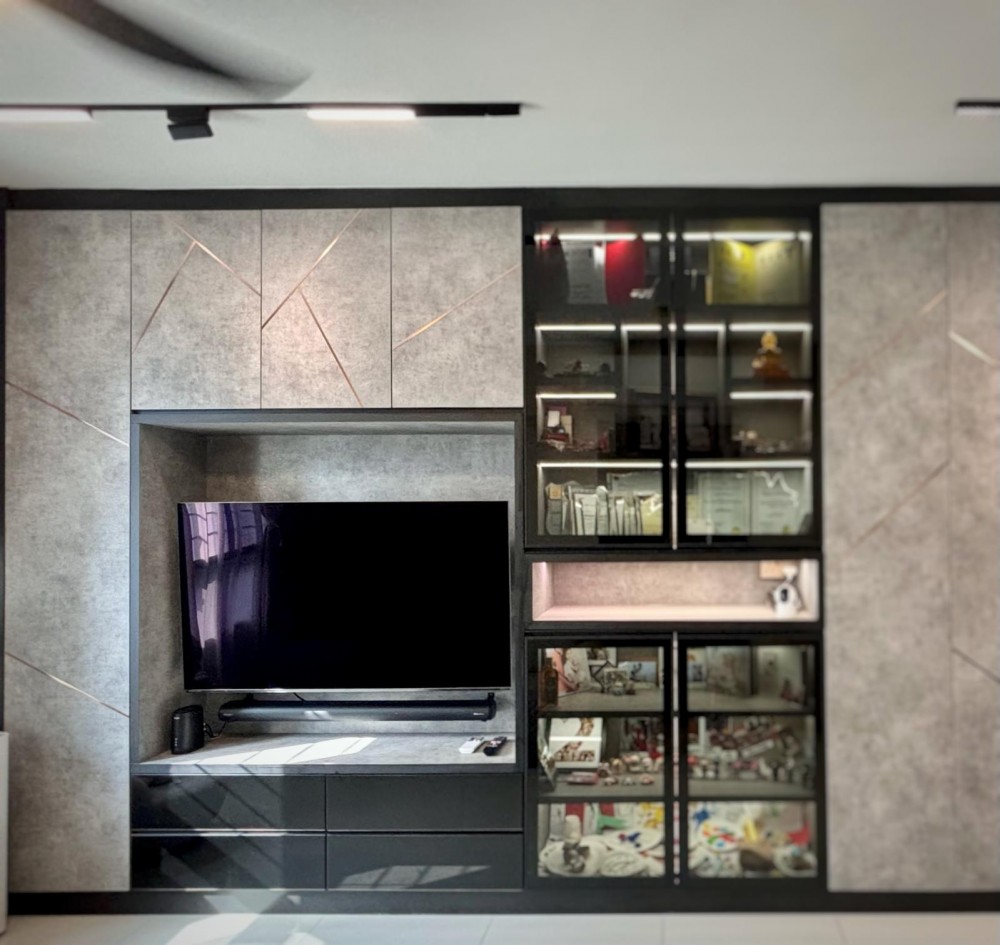 Modern Living Room with TV Console and Downlights