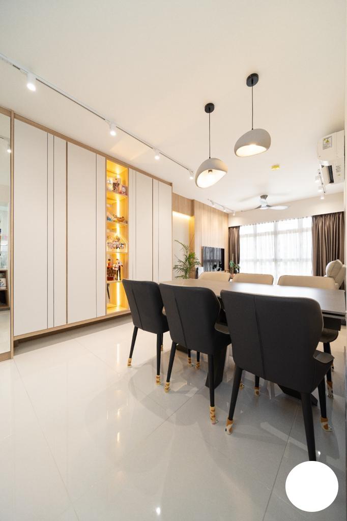 Contemporary Living Room with Homogeneous Tiles and Feature Wall