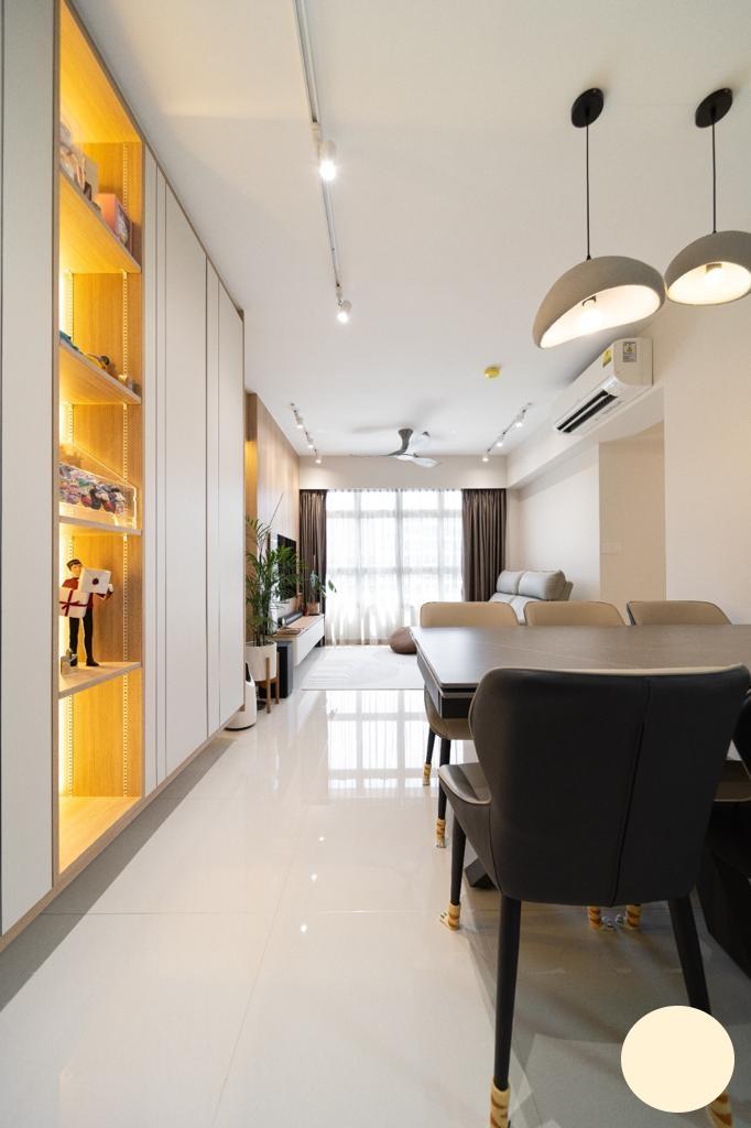 Contemporary Living Room with Homogeneous Tiles and TV Console