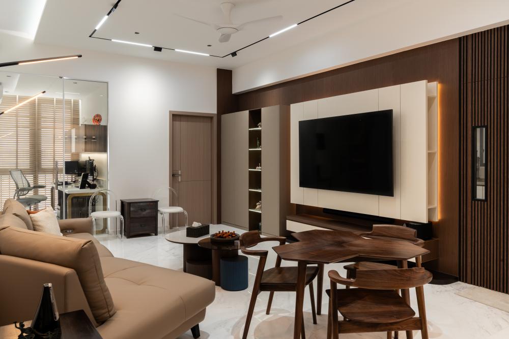 Modern Living Room with TV Console and Feature Wall