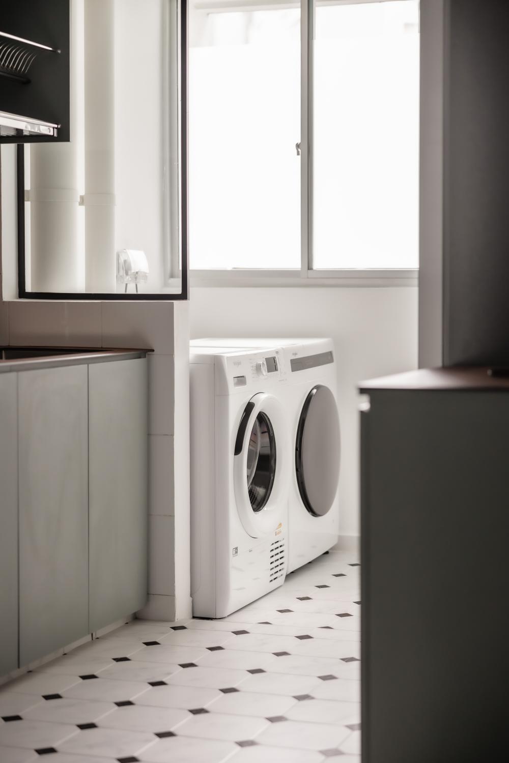 Modern Service Yard with Washing Machine and Laundry Area