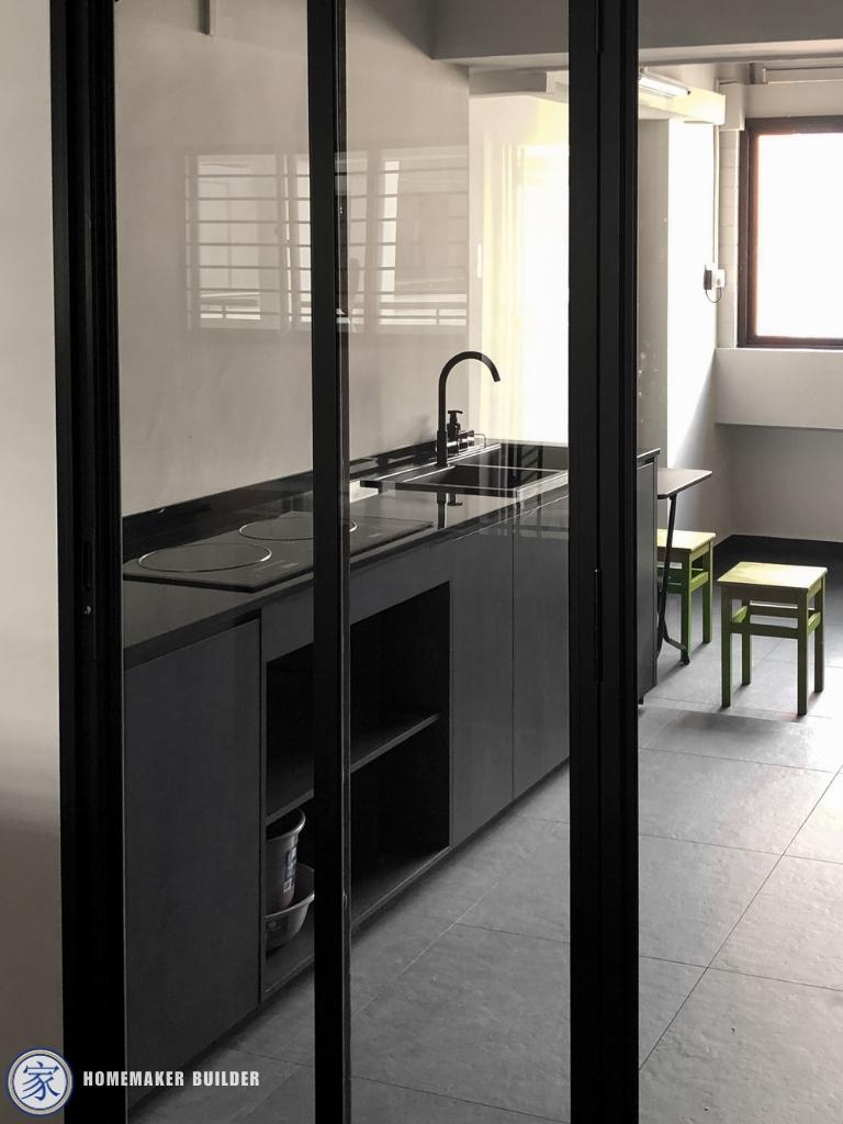 Industrial Kitchen with Countertop and Homogeneous Tiles