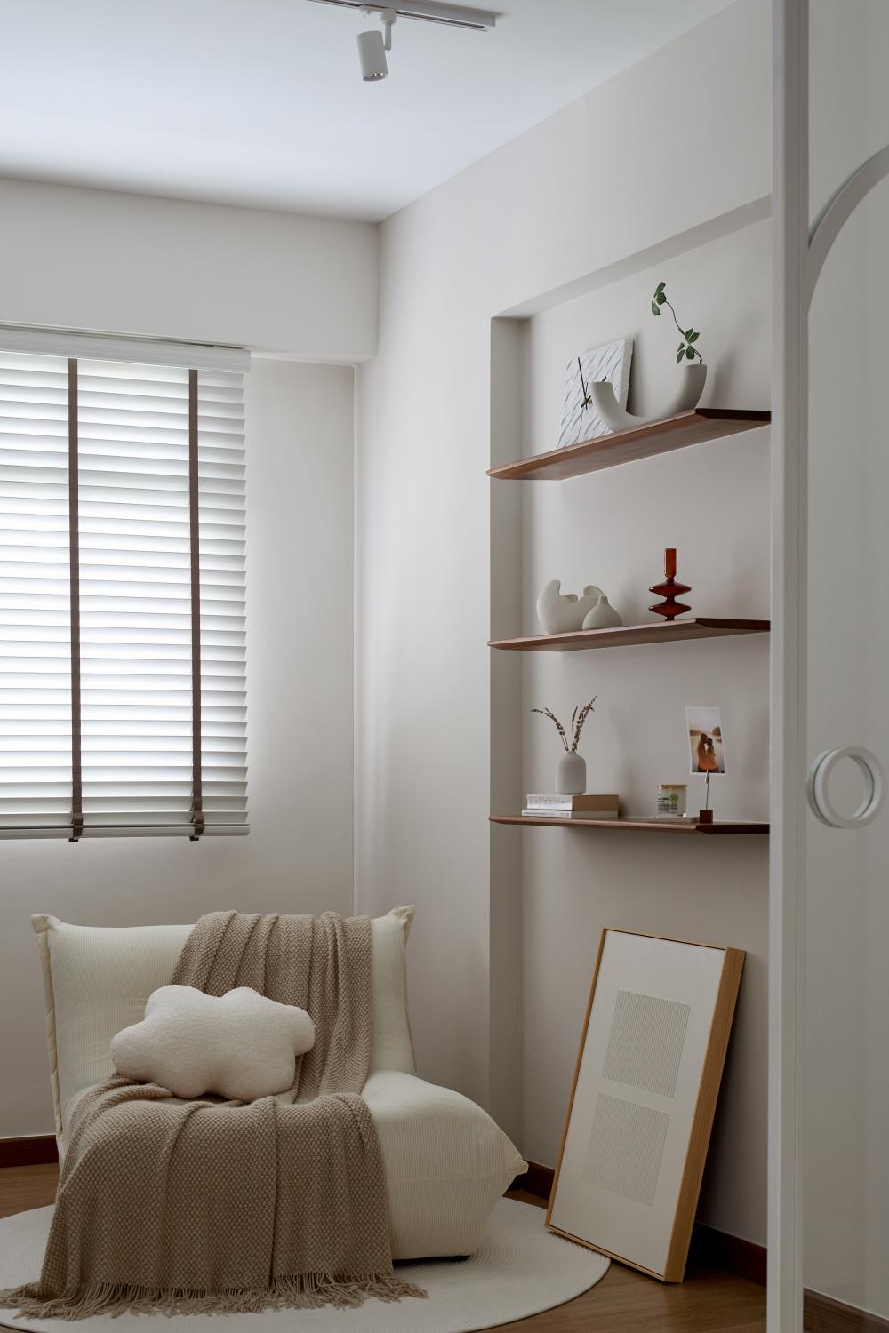 Scandinavian Bedroom with Vinyl Flooring and Flooring
