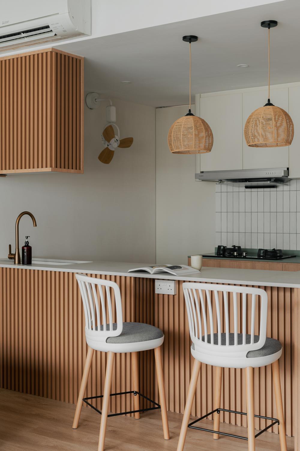 Asian Kitchen with Countertop and Vinyl Flooring