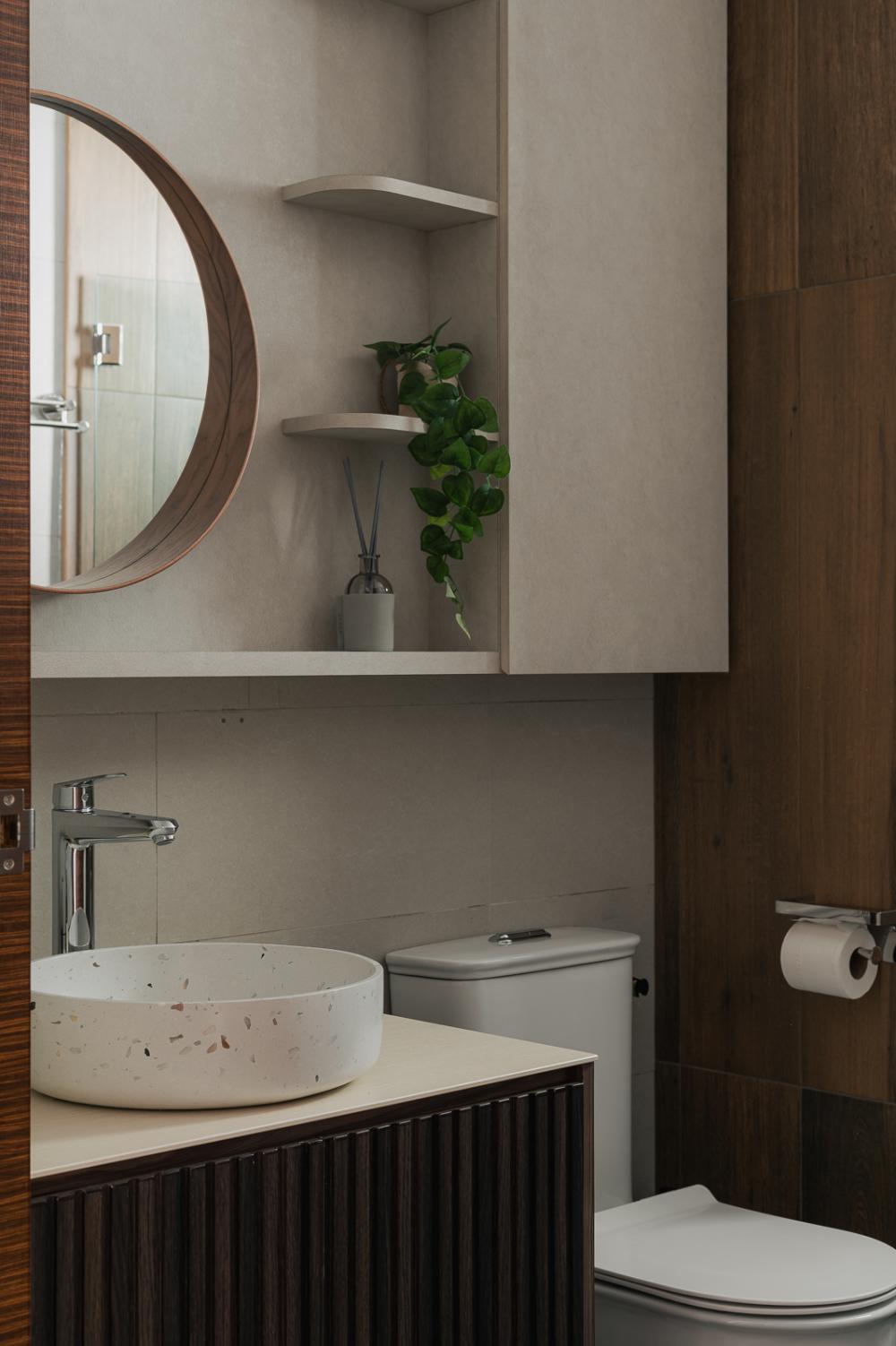 Asian Bathroom with Countertop and Homogeneous Tiles