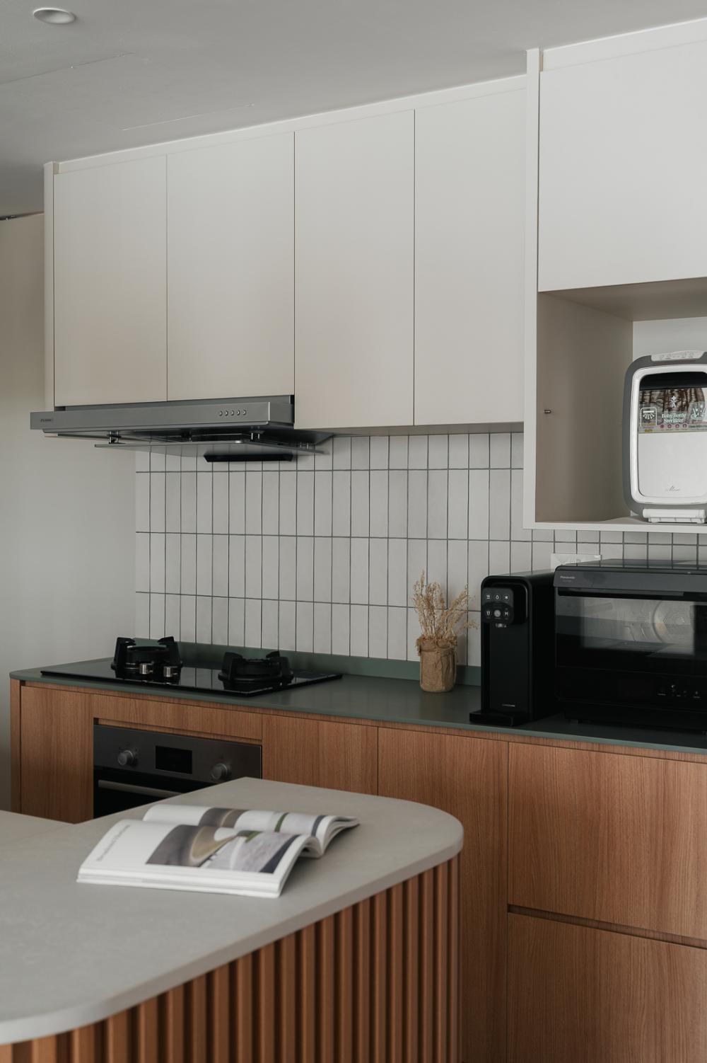 Asian Kitchen with Countertop and Kitchen Island
