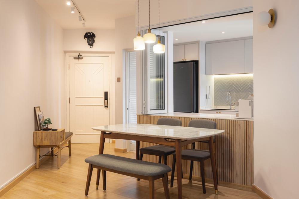 Scandinavian Entryway with Seating Bench and Small Storage