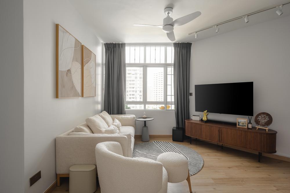 Scandinavian Living Room with Vinyl Flooring and TV Console