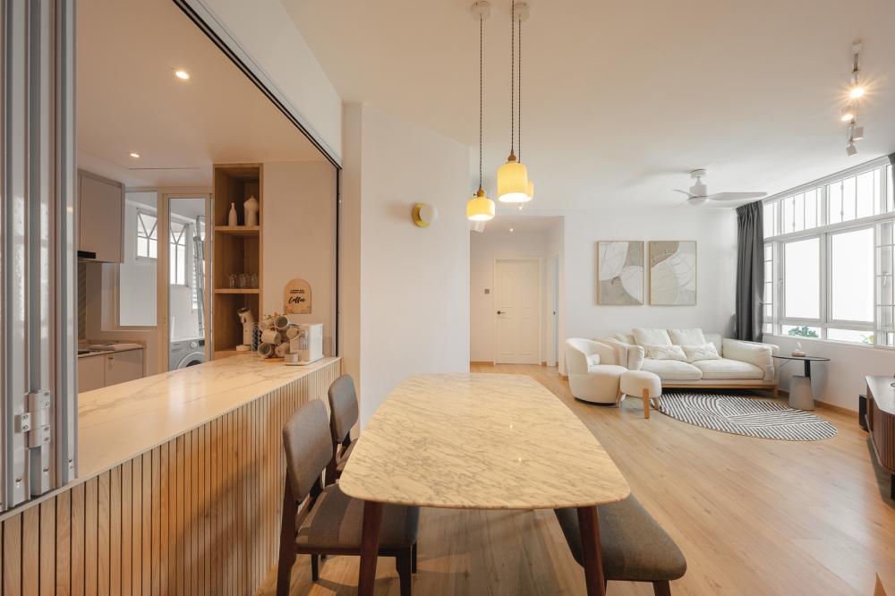 Scandinavian Living Room with Sofa and Dining Table