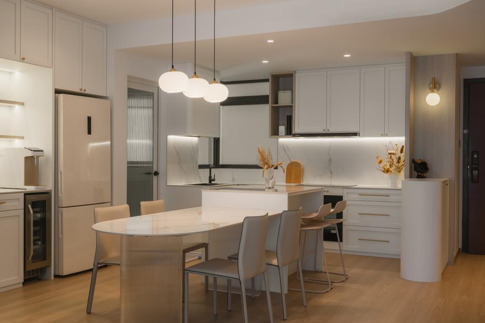 Minimalist Kitchen with Countertop and Vinyl Flooring