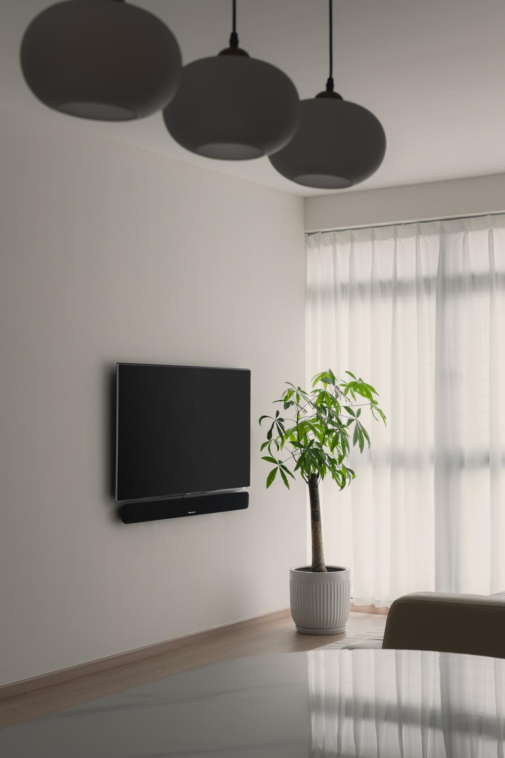 Minimalist Living Room with Vinyl Flooring and Feature Wall