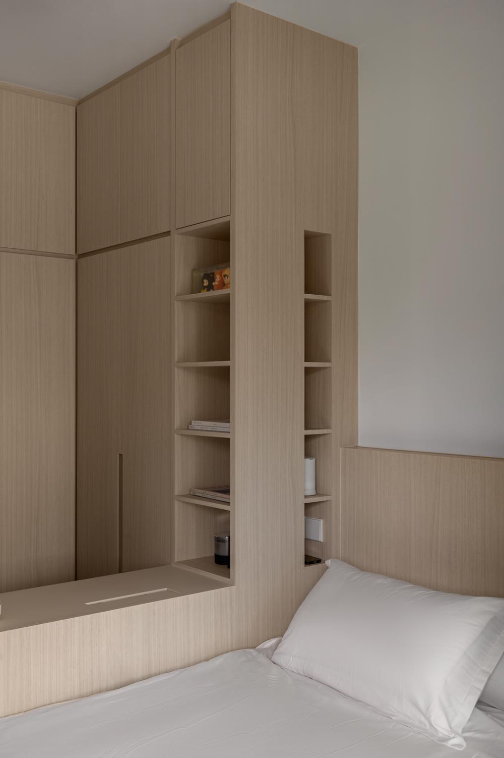 Scandinavian Bedroom with Bookshelf and Wardrobe