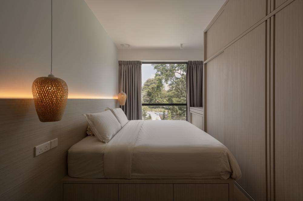 Scandinavian Bedroom with Platform Bed and Wardrobe