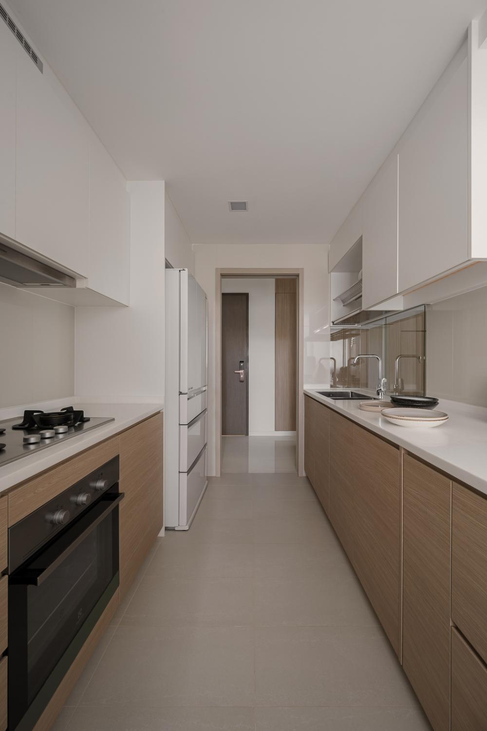 Scandinavian Kitchen with Countertop and Homogeneous Tiles