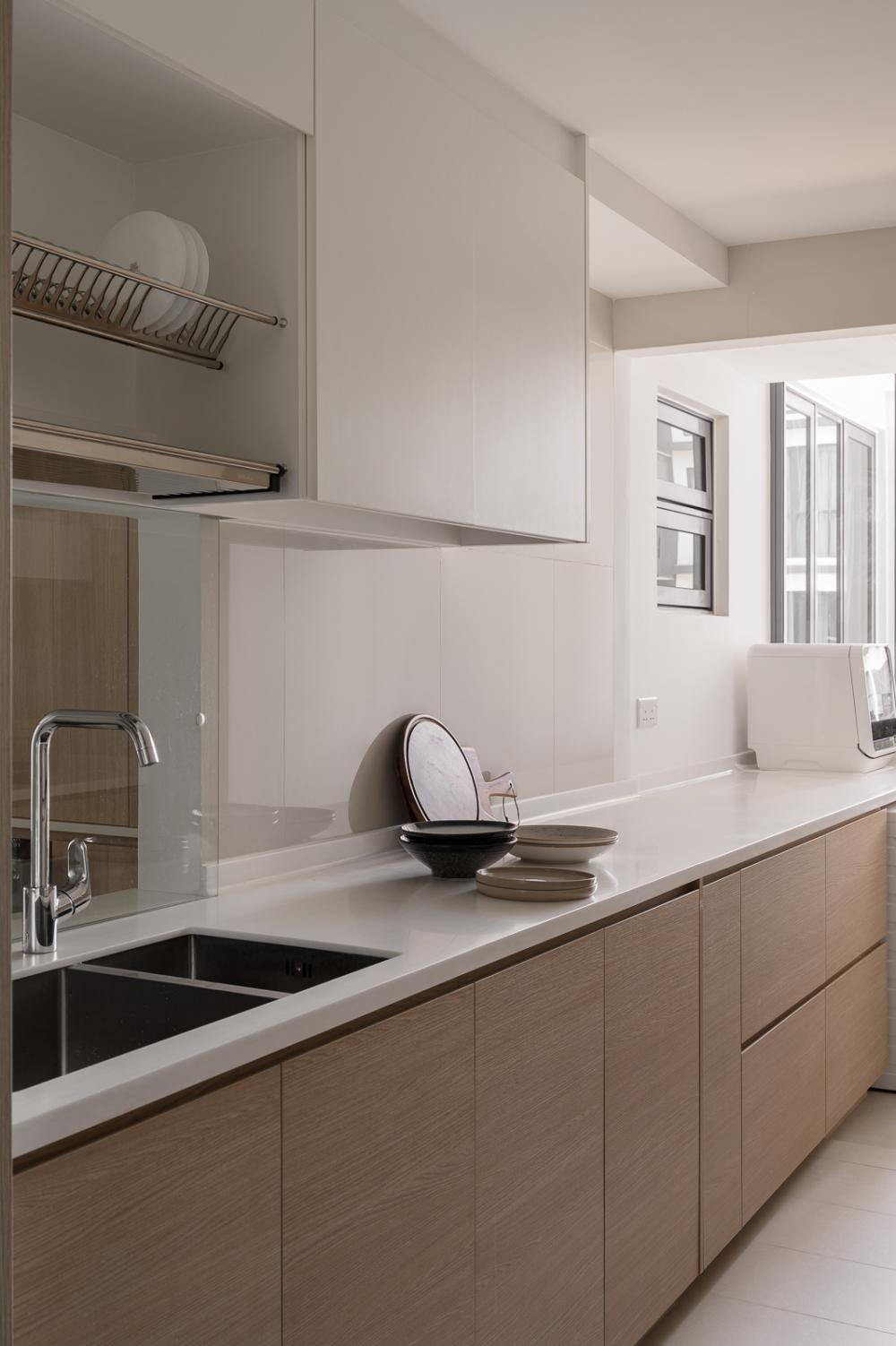 Scandinavian Kitchen with Countertop and Homogeneous Tiles