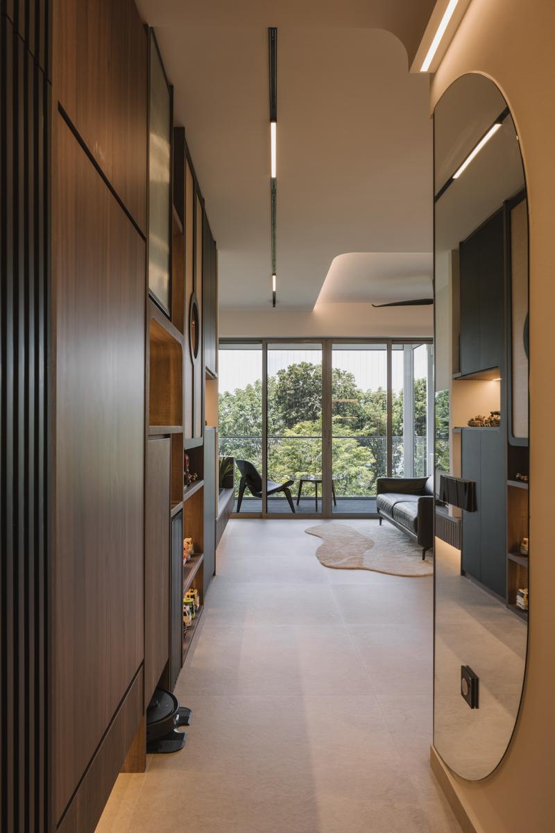 Modern Entryway with Mirror and Sofa