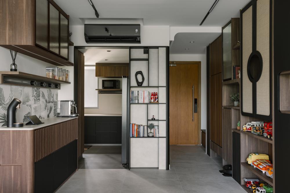 Modern Entryway with Kitchen Island and Small Storage