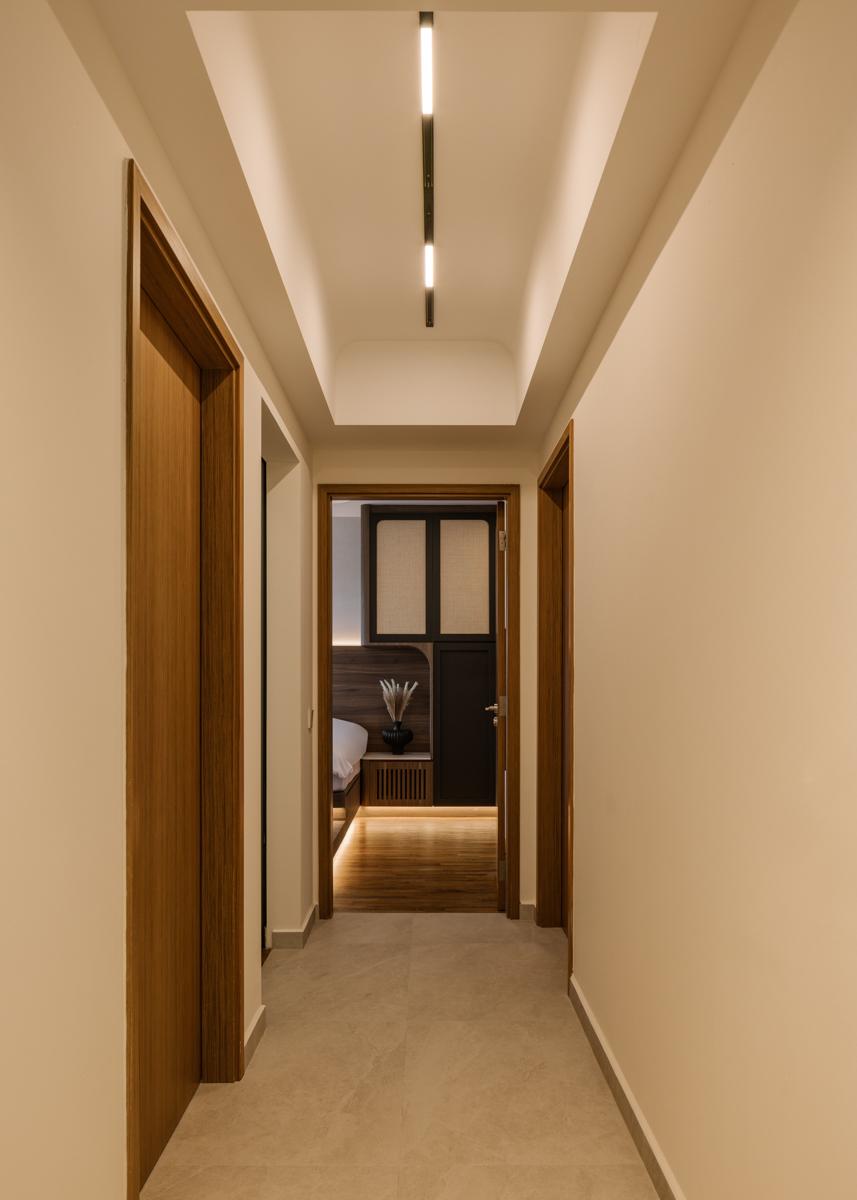 Modern Hallway with Storage Cabinets and Display Cabinets