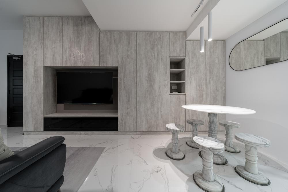 Contemporary Living Room with Marble Floor and TV Console