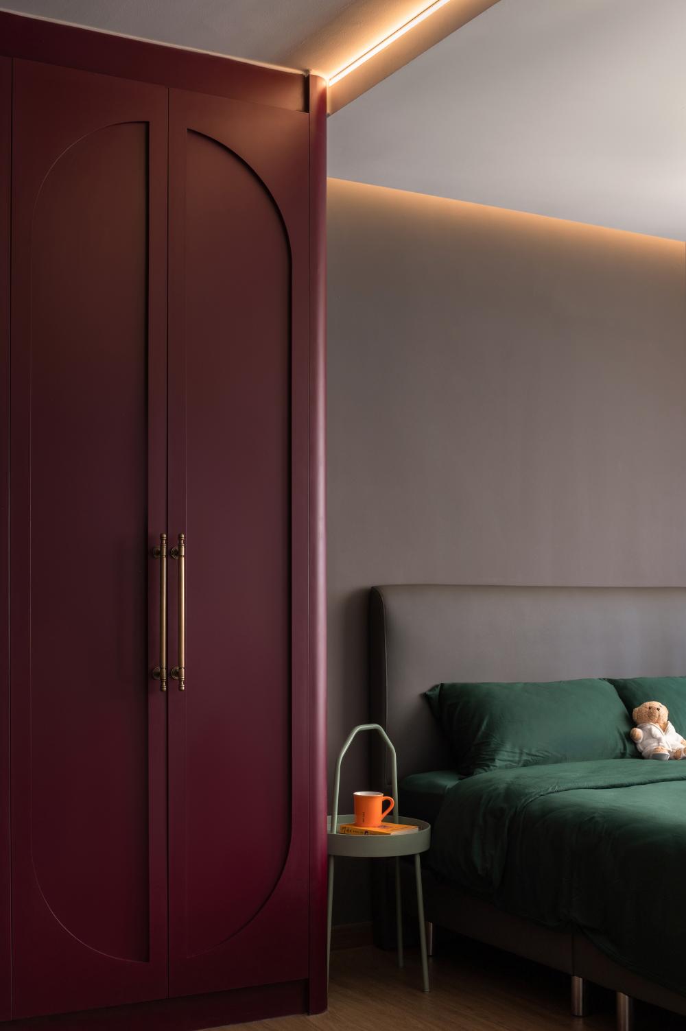 Vintage Bedroom with Wardrobe and Bedside Table