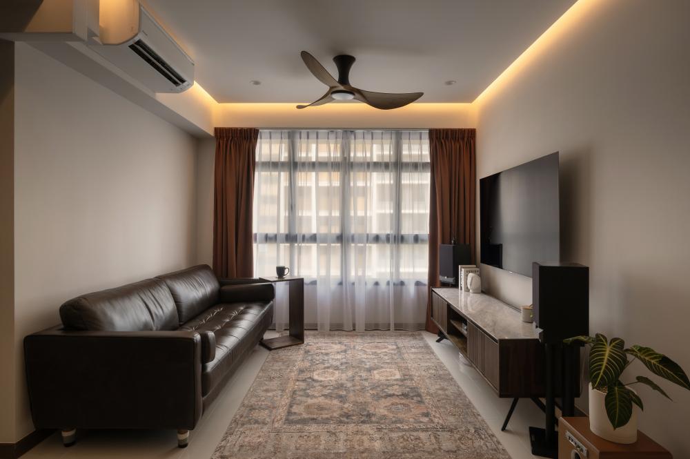 Vintage Living Room with TV Console and Drop Ceiling