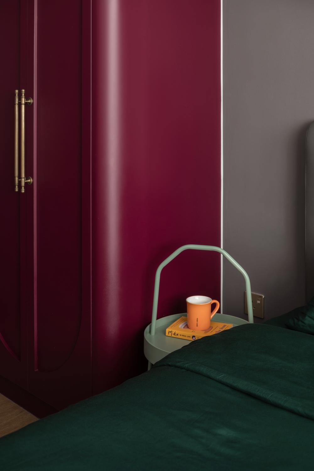 Vintage Bedroom with Wardrobe and Bedside Table