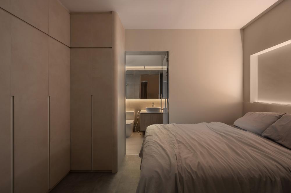 Scandinavian Bedroom with Cove Lighting and Queen Bed