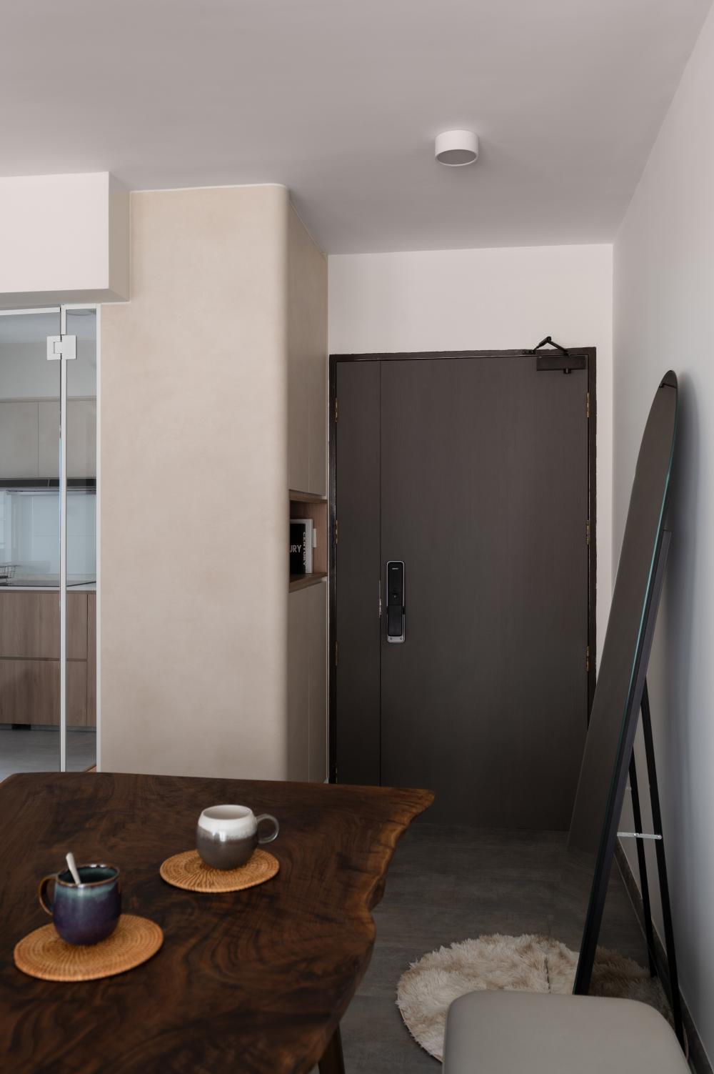 Scandinavian Entryway with Mirror and Shoe Rack