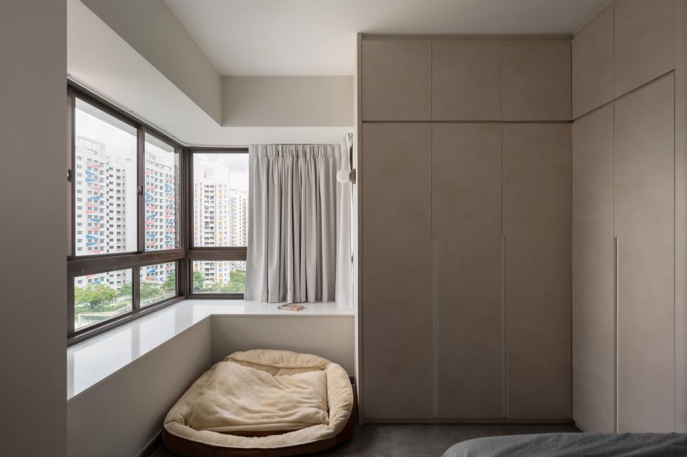 Scandinavian Bedroom with Bay Window and Wardrobe