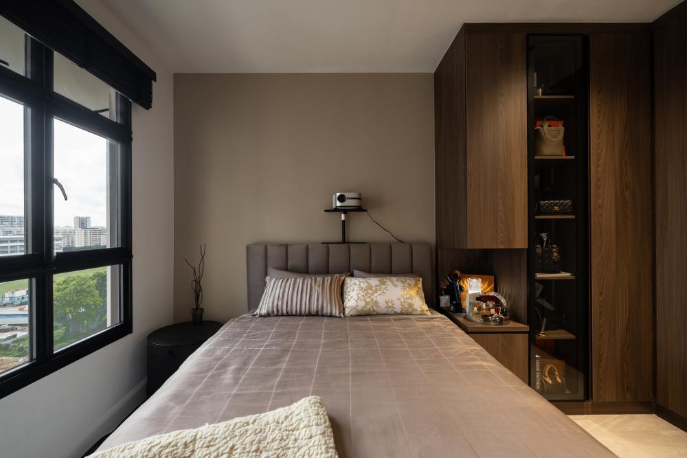 Modern Bedroom with Homogeneous Tiles and Wardrobe
